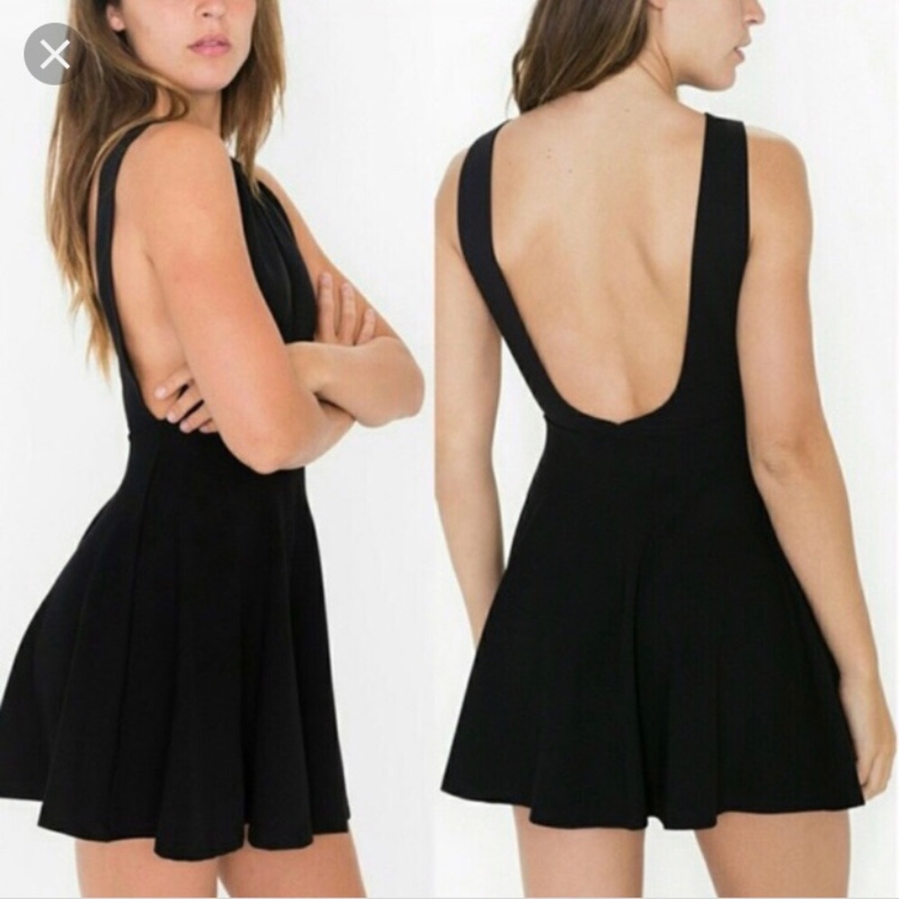 American Apparel Ponte Backless Skater Dress Black Small